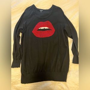 Torrid Black Cotton Lips Pullover Sweater